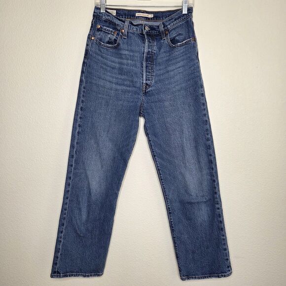 Levi’s Premium Ribcage Med Wash Straight Ankle Jeans Size 29 Button Fly - Picture 1 of 13